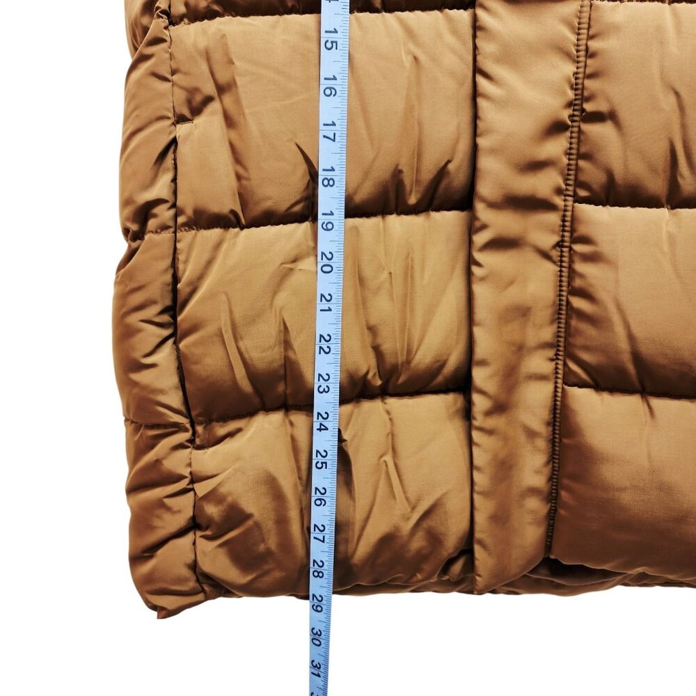 Mens Hooded Puffer Vest Jacket SZ S Brown Quilted Sleeveless Zipper Snap Front - Picture 3 of 8